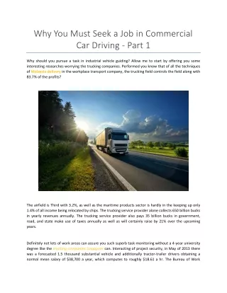 Why You Must Seek a Job in Commercial Car Driving - Part 1