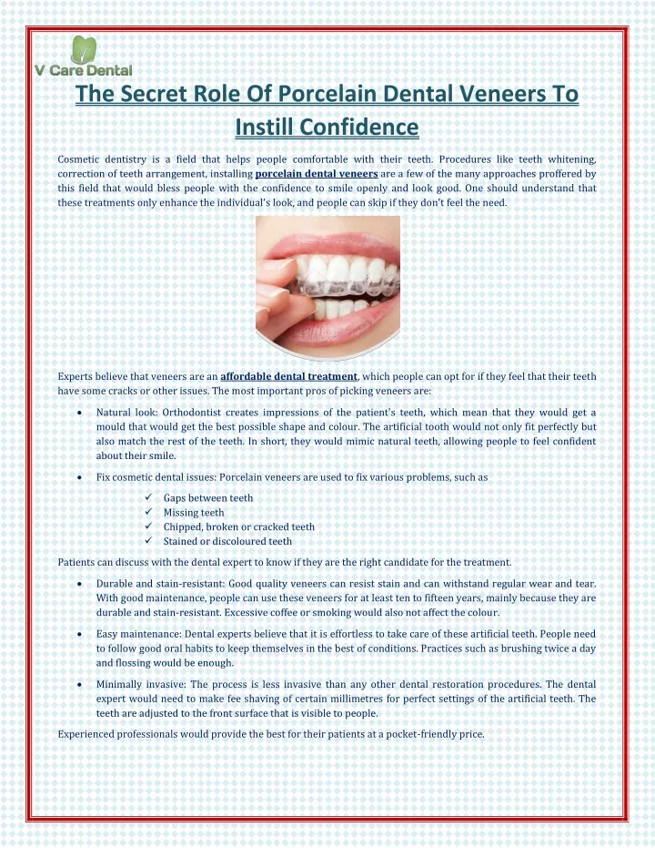 the secret role of porcelain dental veneers