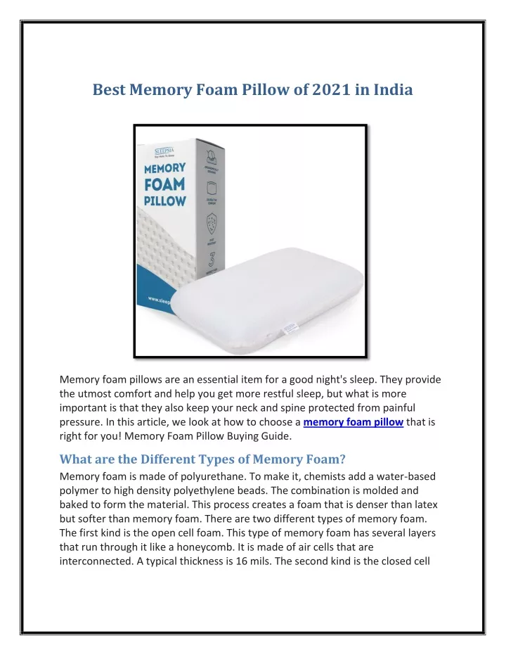 best memory foam pillow of 2021 in india