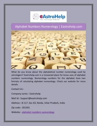 Alphabet Numbers Numerology | Eastrohelp.com
