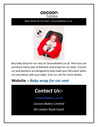 Baby Wrap for Car Seat | Cocoonbabies.co.uk.