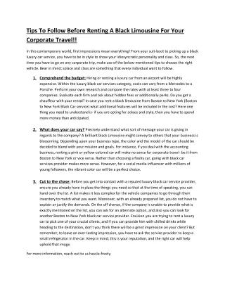 Tips To Follow Before Renting A Black Limousine For Your Corporate Travel