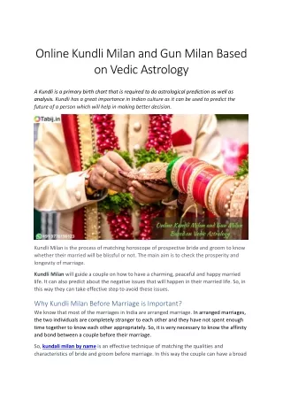 online kundli milan and gun milan based on vedic