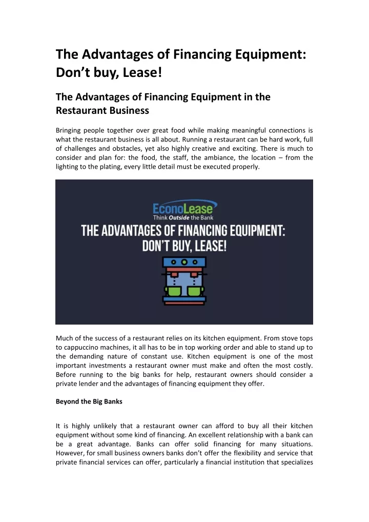 the advantages of financing equipment