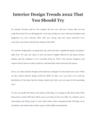 interior design trends 2022 that you should try