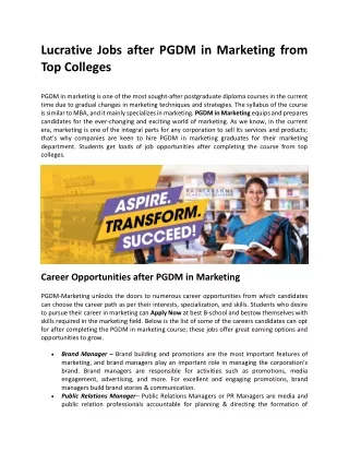Lucrative Jobs after PGDM in Marketing from Top Colleges