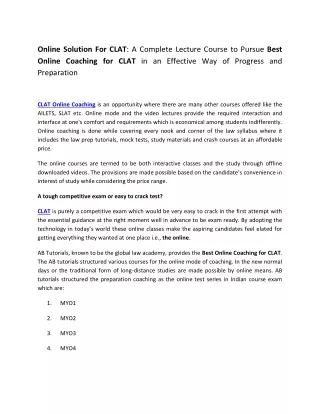 Online Solution For CLAT- A Complete Lecture Course to Pursue Best Online Coaching for CLAT in an Effective Way of Progr