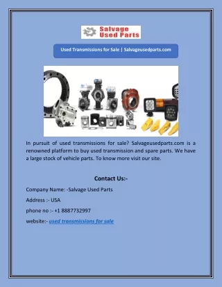 Used Transmissions for Sale | Salvageusedparts.com