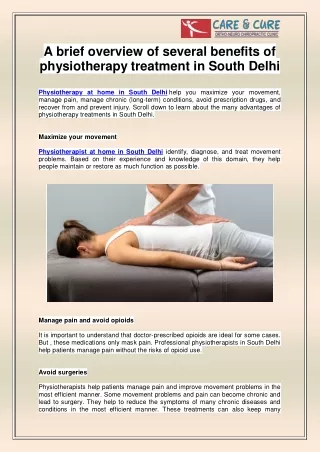 Physiotherapy At Home in South Delhi
