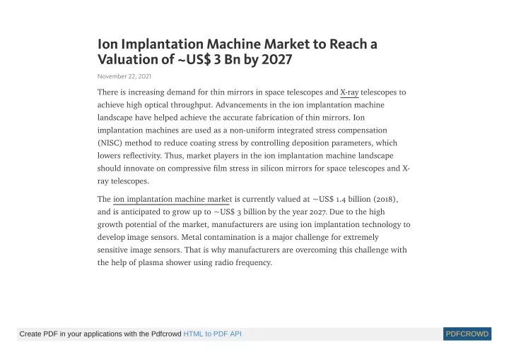 ion implantation machine market to reach