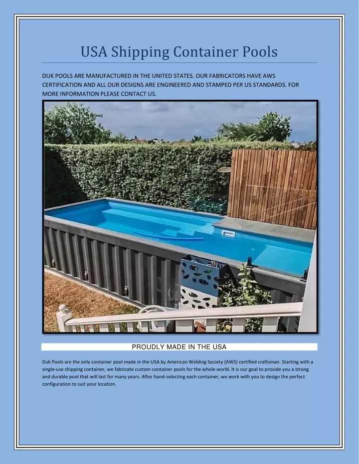 usa shipping container pools