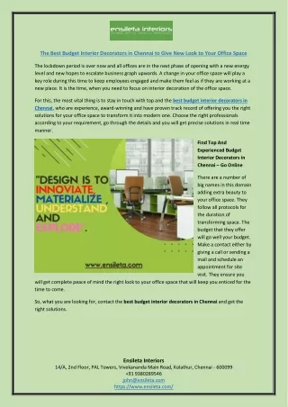 The Best Budget Interior Decorators in Chennai to Give New Look to Your Office Space