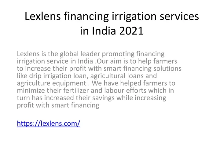 lexlens financing irrigation services in india 2021