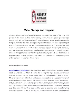 metal storage and hoppers