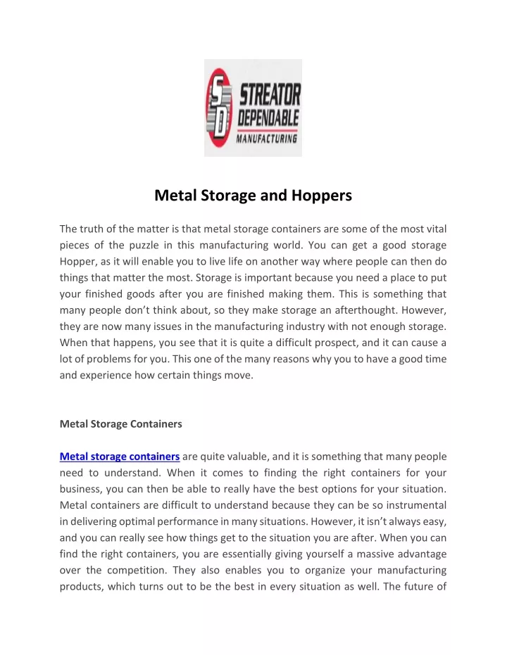 metal storage and hoppers