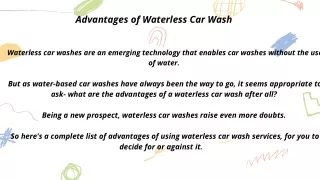 Advantages of Waterless Car Wash