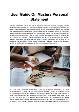 User Guide On Masters Personal Statement
