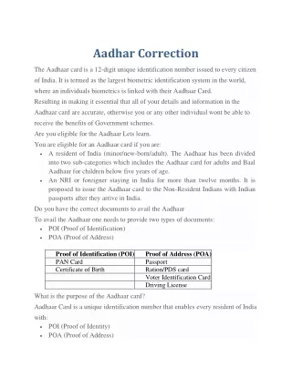 aadhar correction