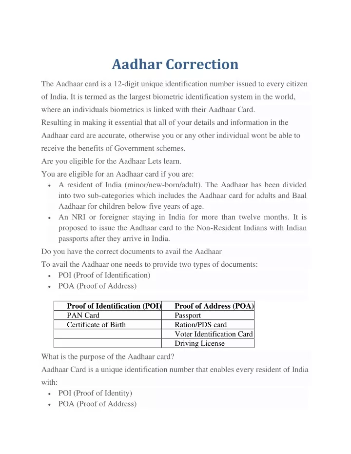 aadhar correction
