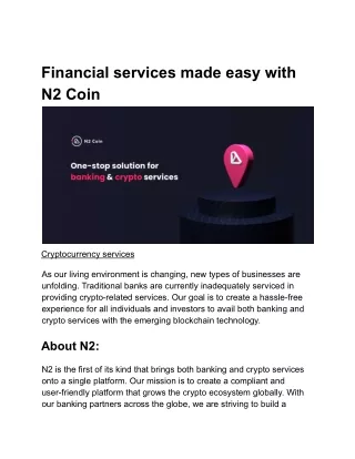 Financial services made easy with N2 Coin