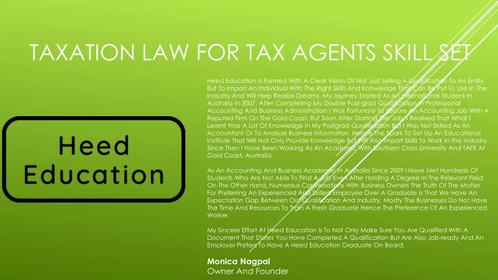 taxation law for tax agents skill set