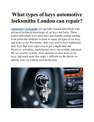 what types of keys automotive locksmiths london