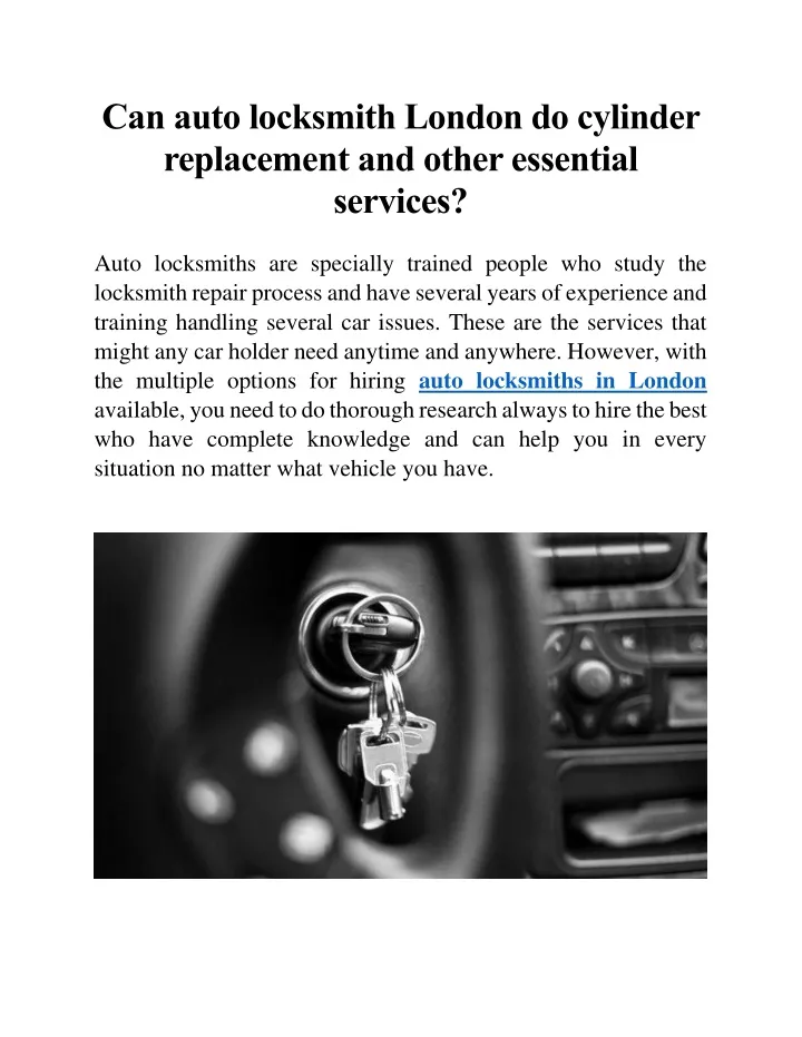 can auto locksmith london do cylinder replacement