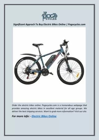 Significant Approch To Buy Electric Bikes Online | Pogocycles.com