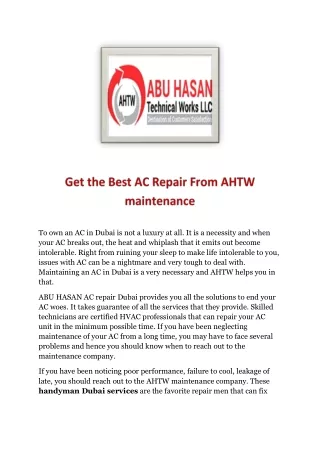Get the Best AC Repair From AHTW maintenance