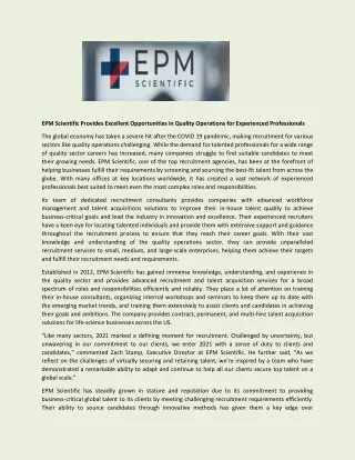 epm scientific provides excellent opportunities