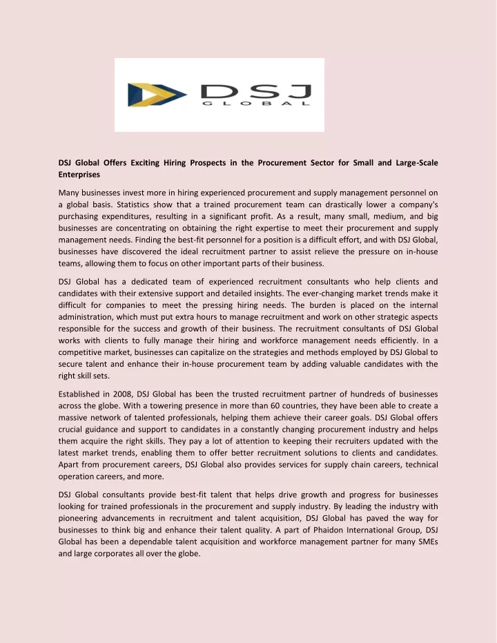 dsj global offers exciting hiring prospects