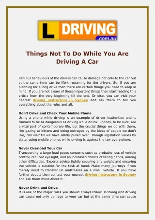 things not to do while you are driving a car