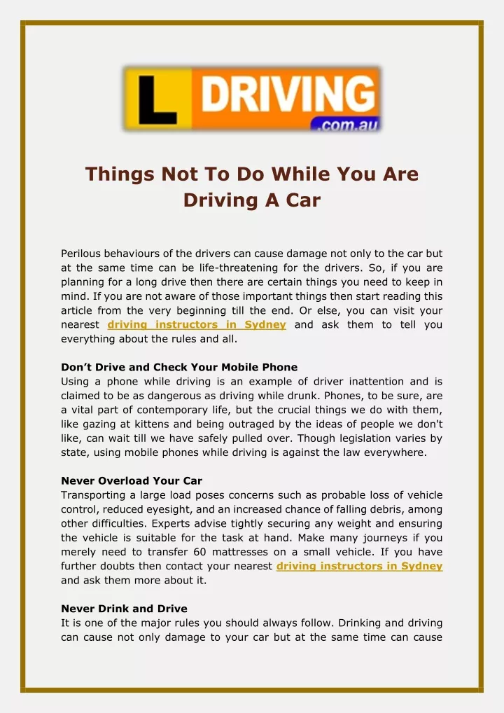 things not to do while you are driving a car