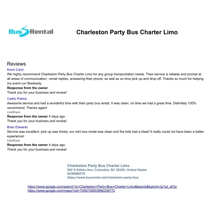 charleston party bus charter limo