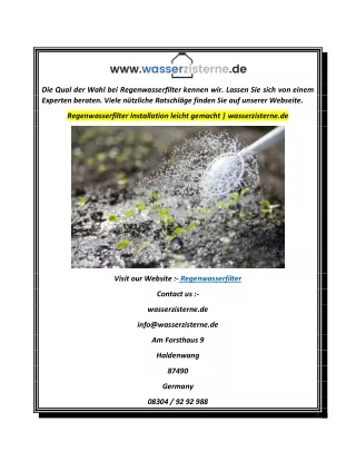 Regenwasserfilter Installation leicht gemacht  wasserzisterne.de