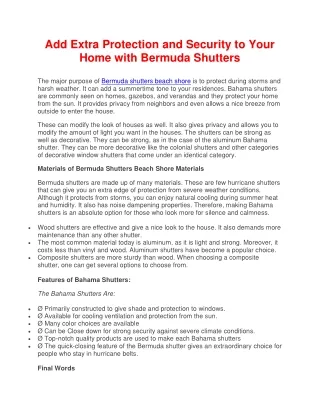Add Extra Protection and Security to Your Home with Bermuda Shutters
