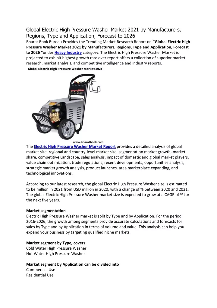 global electric high pressure washer market 2021