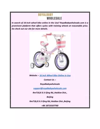 16 Inch Wheel Bike Online in Usa  Royalbabywholesale.com