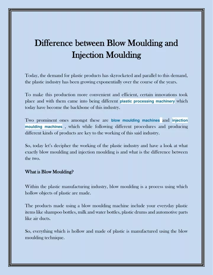 difference between blow moulding and difference