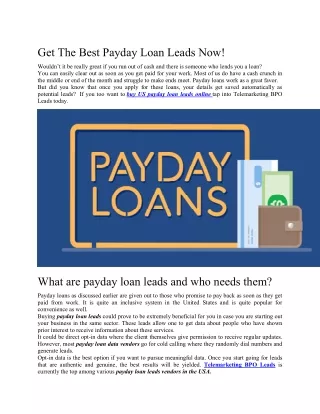 Buy US Payday Loan Leads Online - Telemarketingbpoleads.com