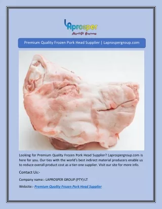 Premium Quality Frozen Pork Head Supplier | Laprospergroup.com