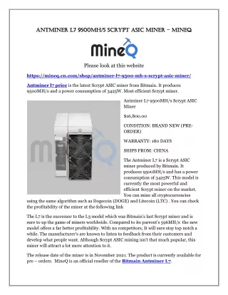 antminer l7 9500mh s scrypt asic miner antminer