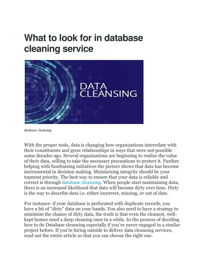 what to look for in database cleaning service