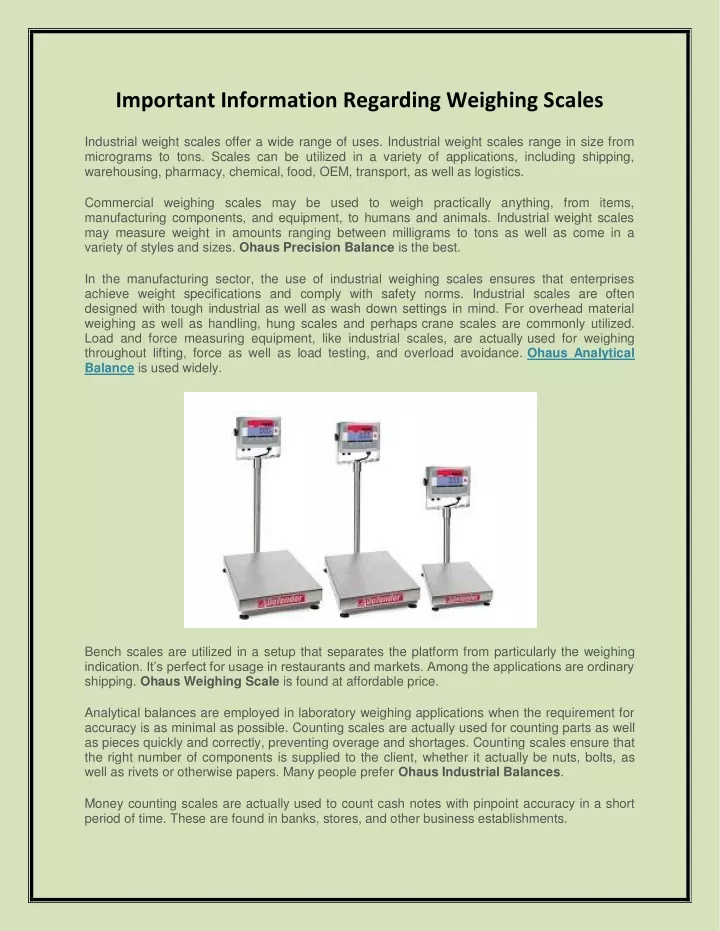 important information regarding weighing scales