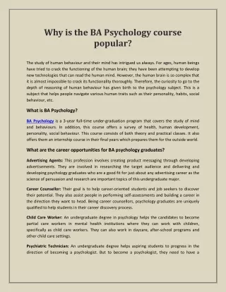 why is the ba psychology course popular