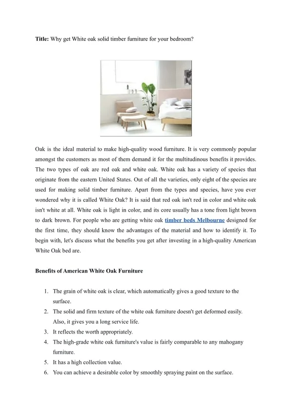PPT - _Why get White oak solid timber furniture for your bedroom ...