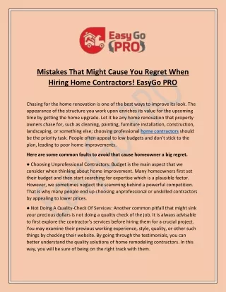 Mistakes That Might Cause You Regret When Hiring Home Contractors! EasyGo PRO
