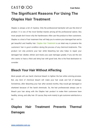 The Significant Reasons For Using The Olaplex Hair Treatment