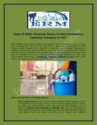 Does It Make Financial Sense To Hire Residential Cleaning Company In NC