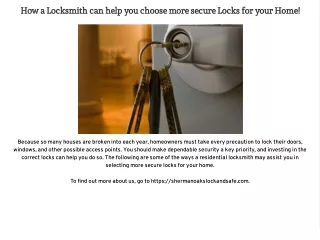 How a Locksmith can help you choose more secure Locks for your Home!